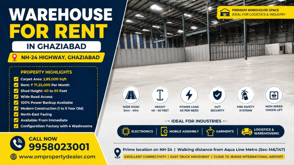 2.85 Lakh Sqft Warehouse for Rent Ghaziabad NH-24 in NH 24 Highway