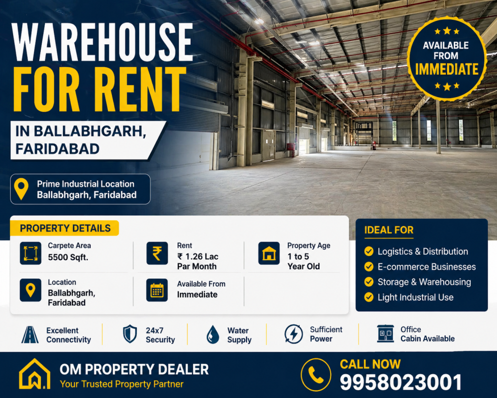 Warehouse for rent in Ballabhgarh, Faridabad