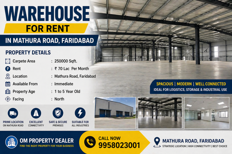 2.5 Lakh Sqft Warehouse Rent Mathura Road Faridabad