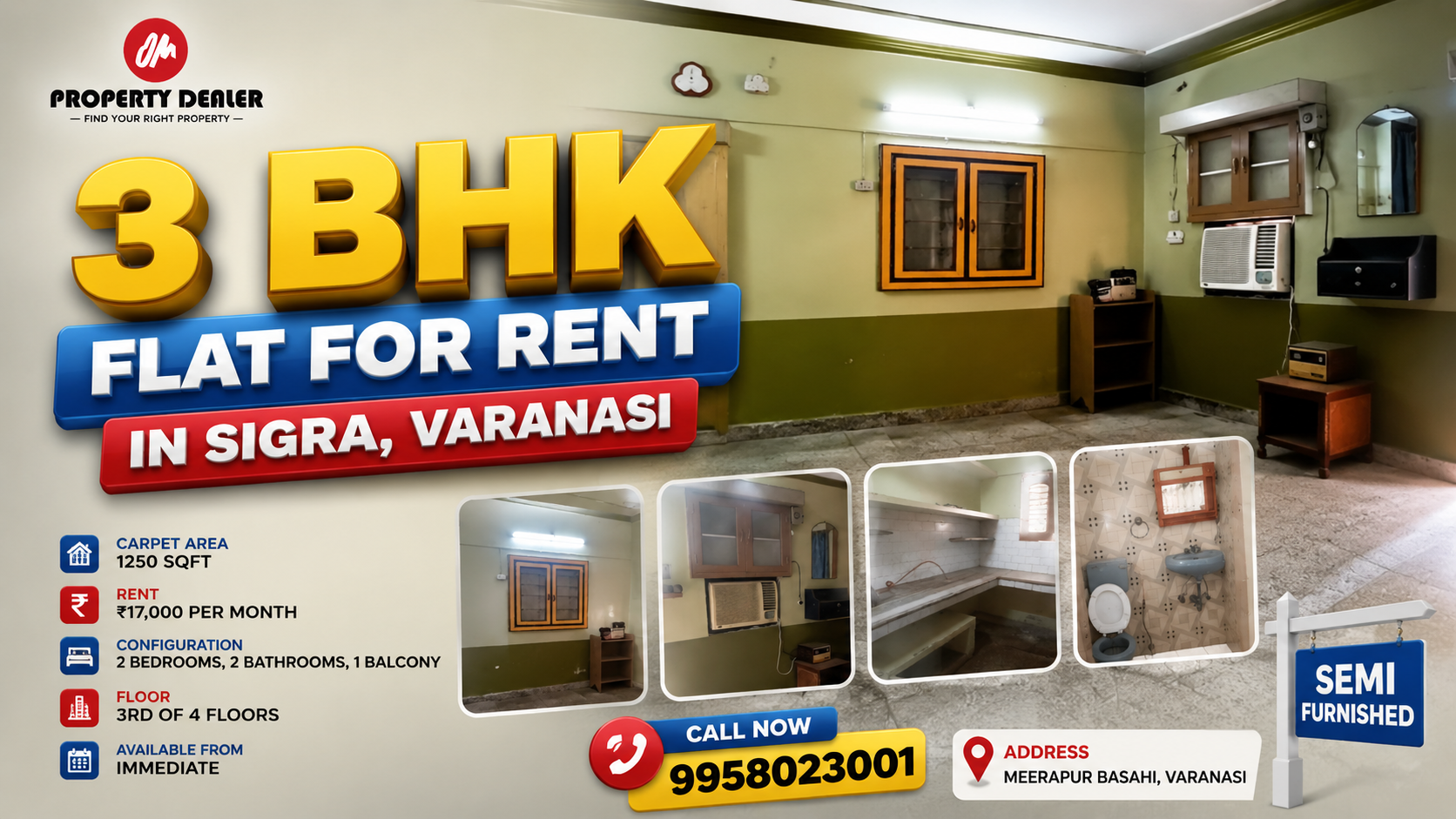 3 BHK Flat for Rent in Sigra Varanasi