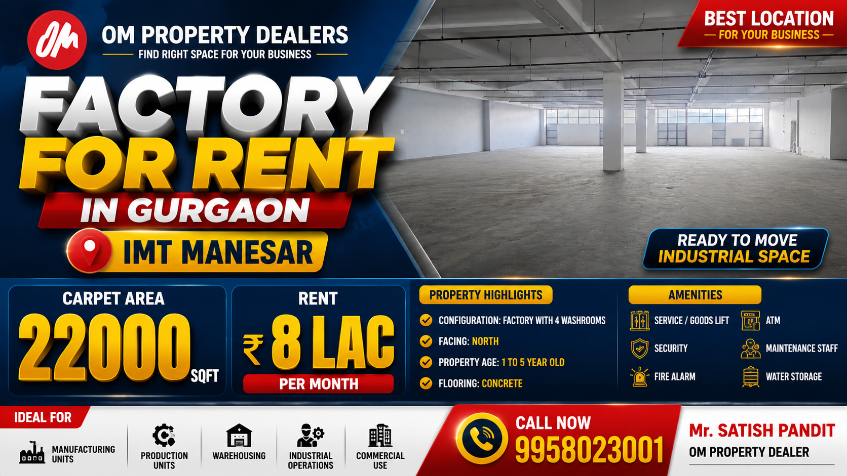 22000 Sqft Factory for Rent in IMT Manesar Gurgaon