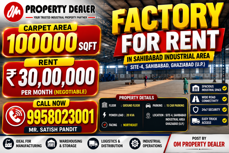 100000 Sqft Factory for Rent in Sahibabad Industrial Area
