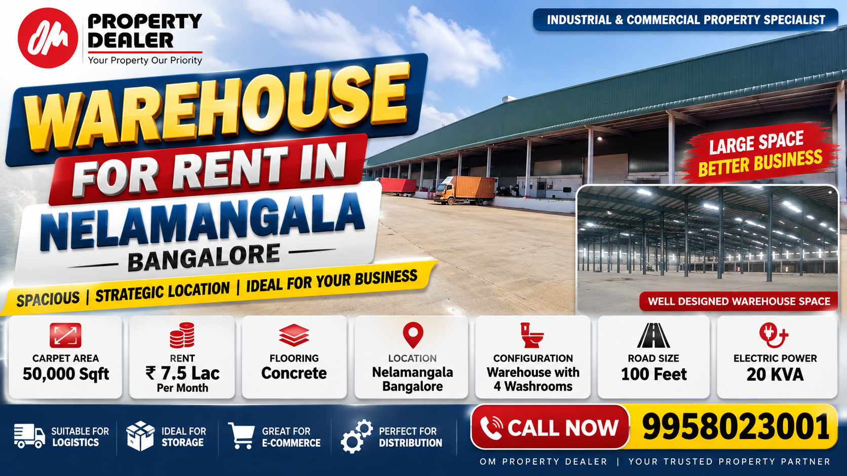 50,000 Sqft Warehouse for Rent in Nelamangala Bangalore