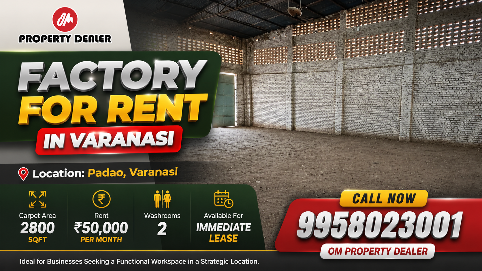 2800 Sqft Factory for Rent in Varanasi