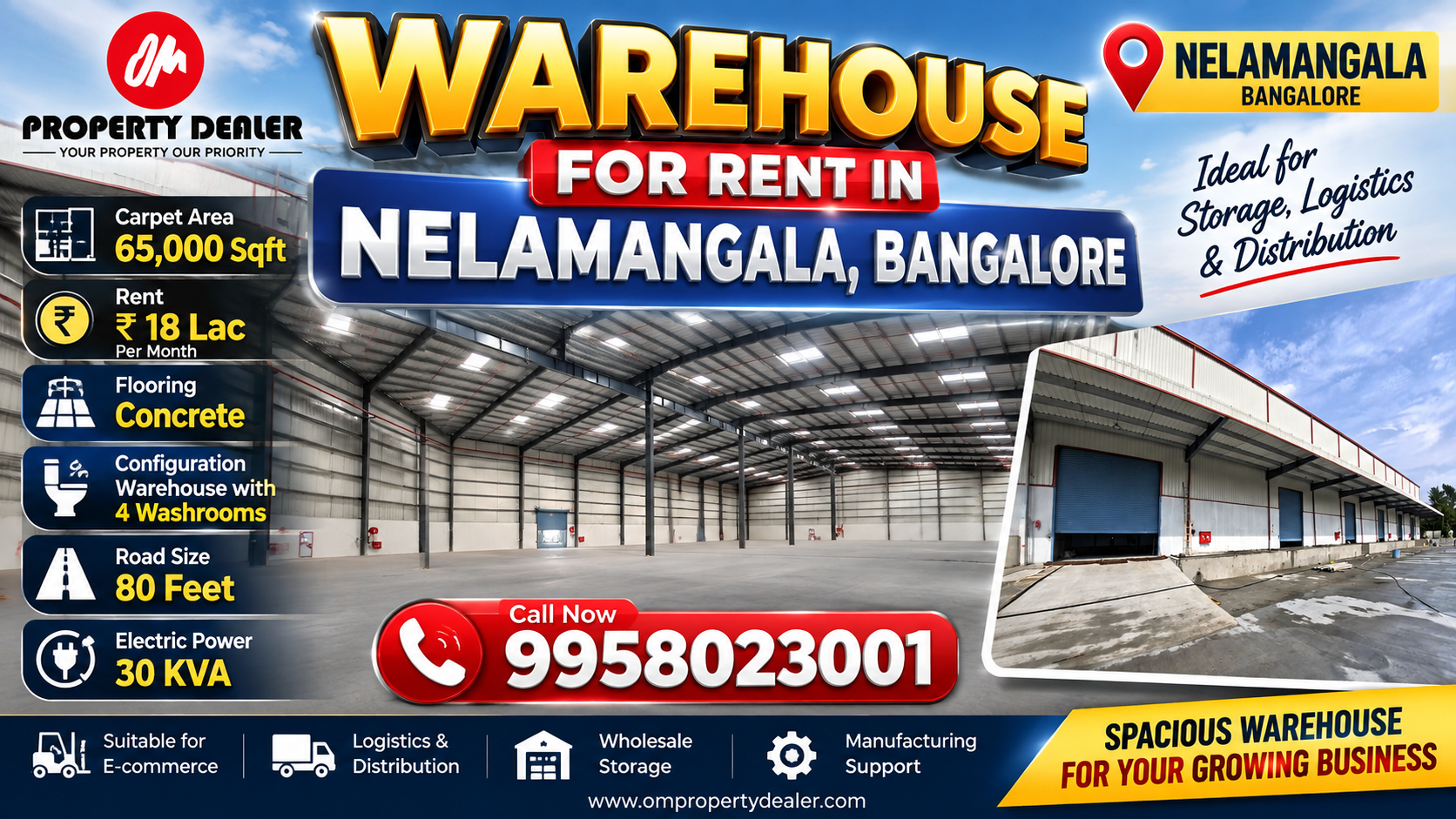 65,000 Sqft Warehouse for Rent in Nelamangala Bangalore