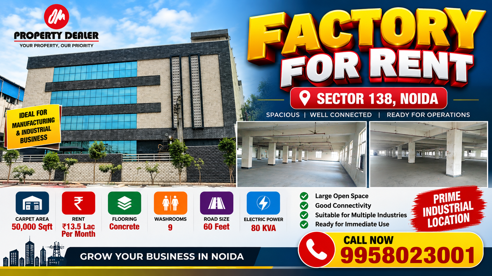 50,000 Sqft Factory for Rent in Noida Sector 138